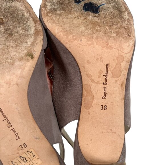 Rupert Sanderson Gaynor Heels Size EU 38 US 7 Suede Brown Peep Toe Sling Back - Picture 13 of 14